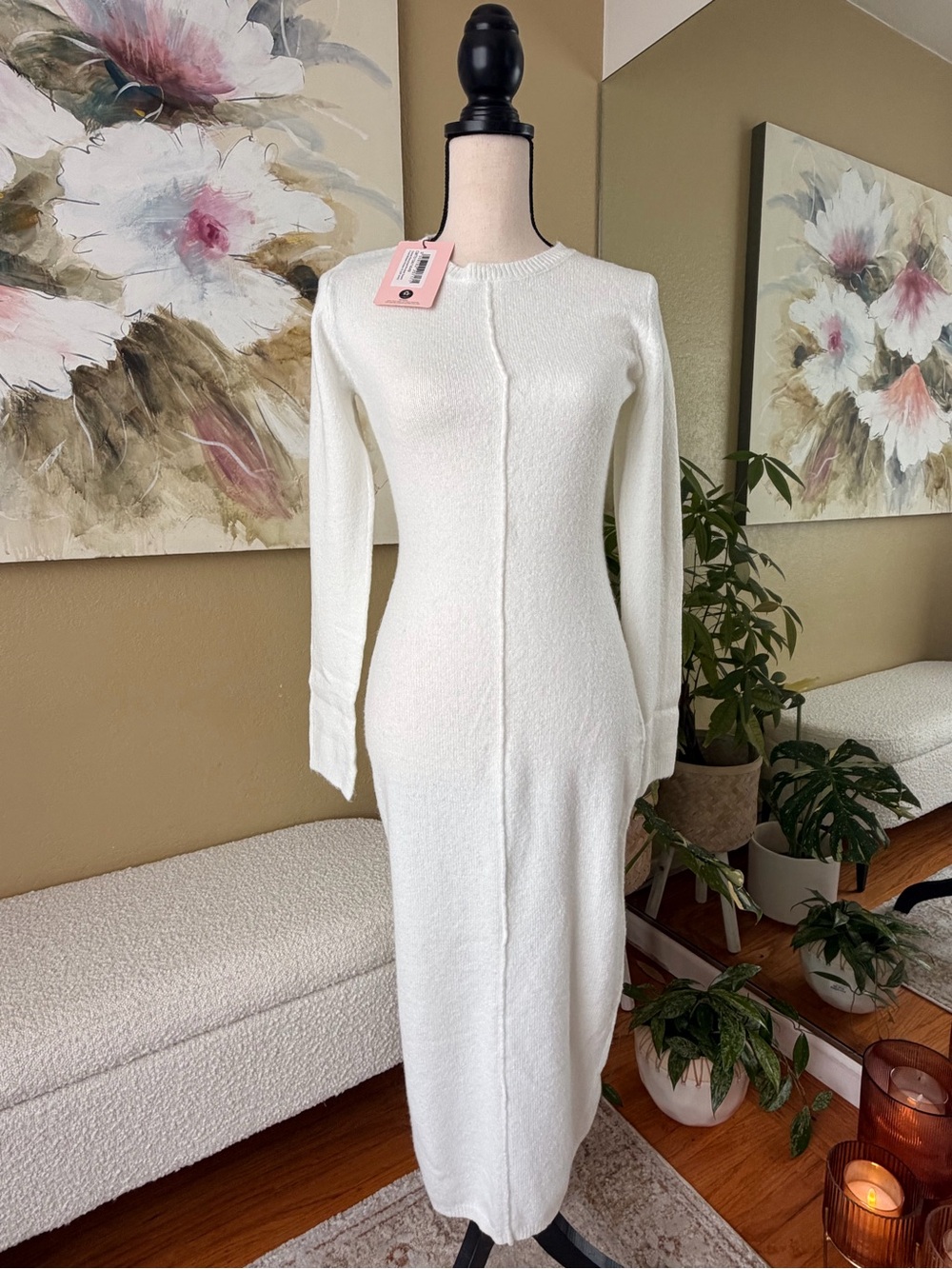 ** NWT ** PrettyLittleThing Cream Midi Midaxi Knit Dress Small S